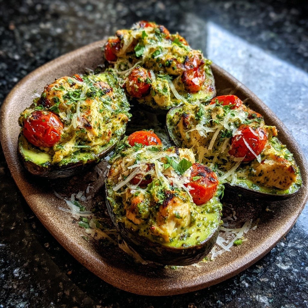 Pesto Chicken Stuffed Avocados