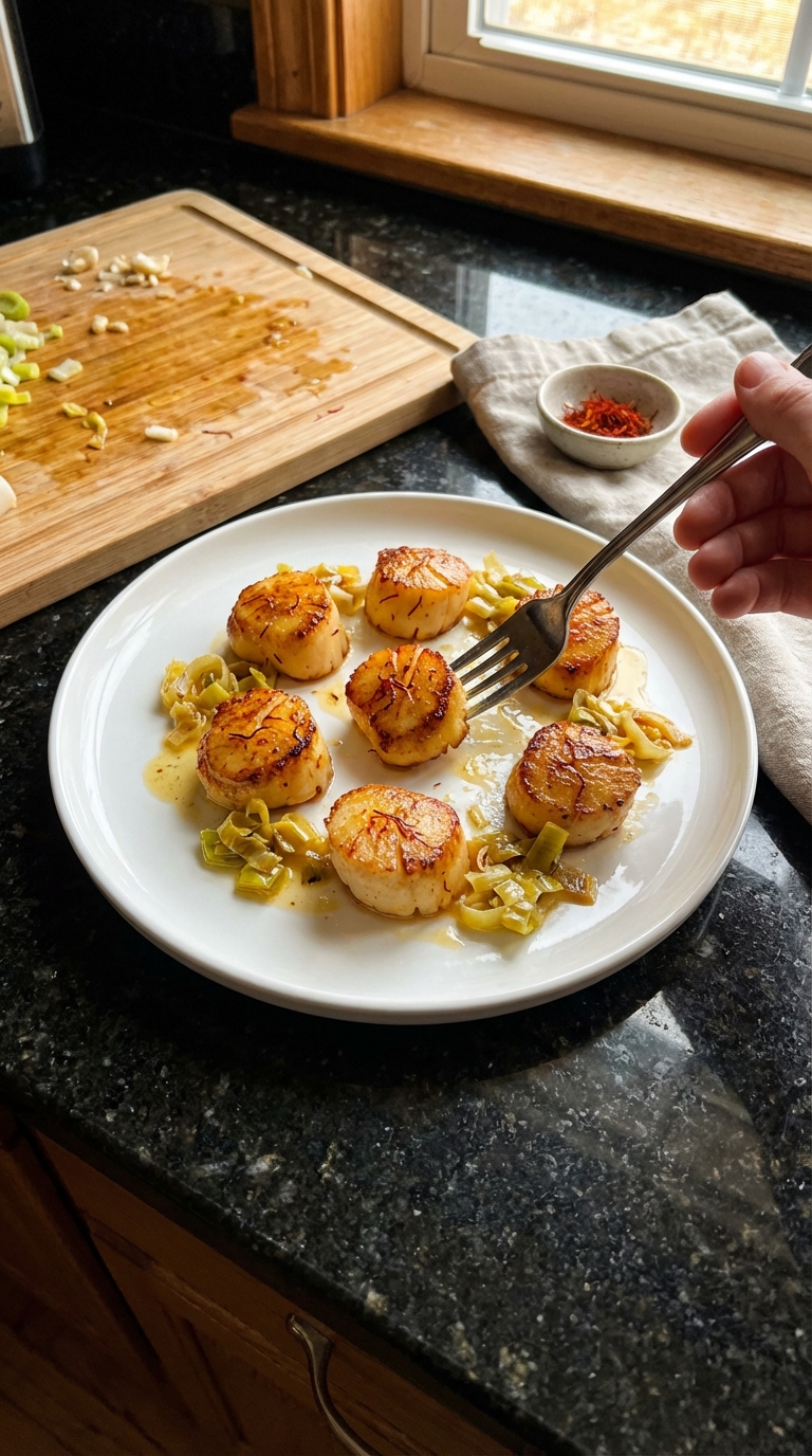 Saffron and Leek Seared Scallops