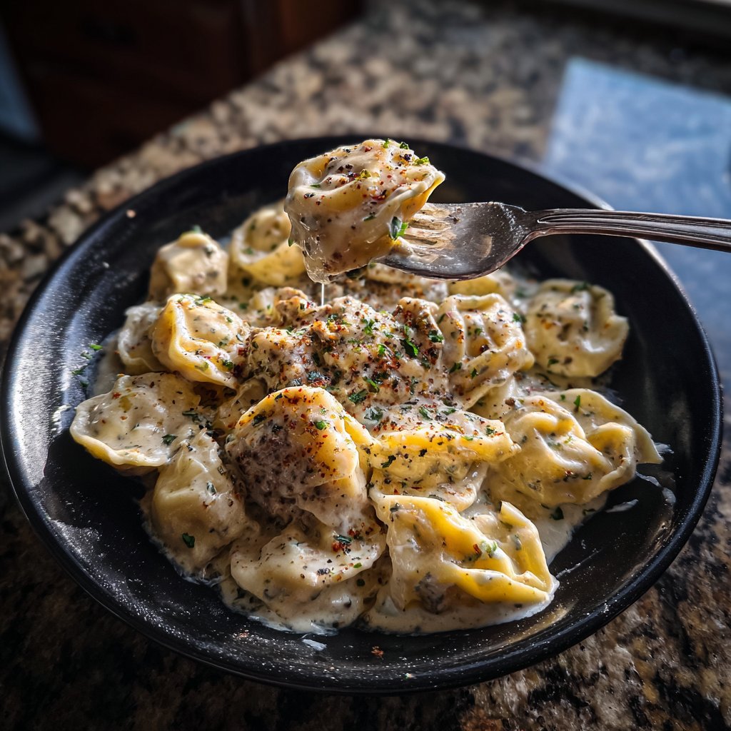 Garlic Steak Tortellini with Gorgonzola Cream