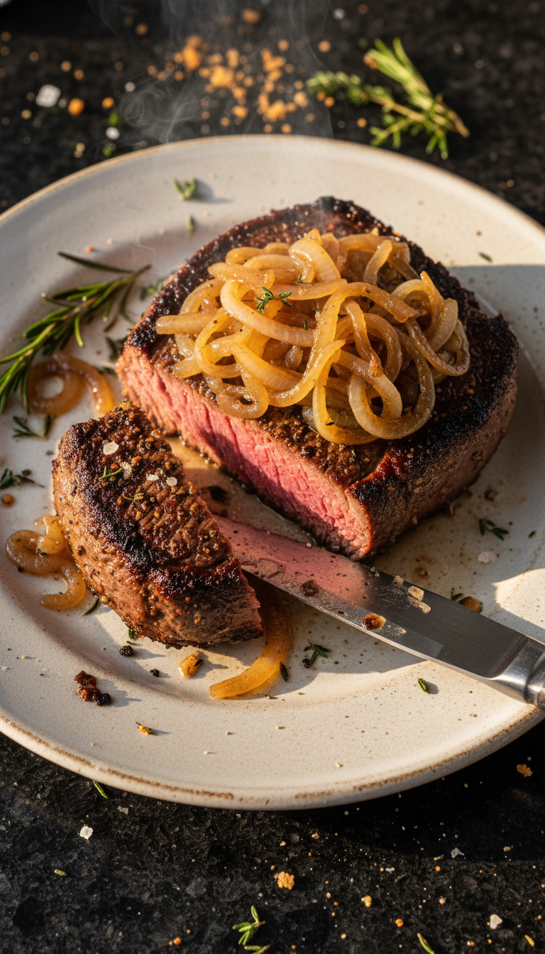 Filet Mignon with Caramelized Onions