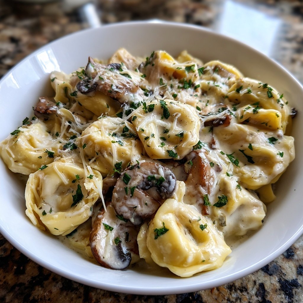Creamy Asiago Chicken and Mushroom Tortellini
