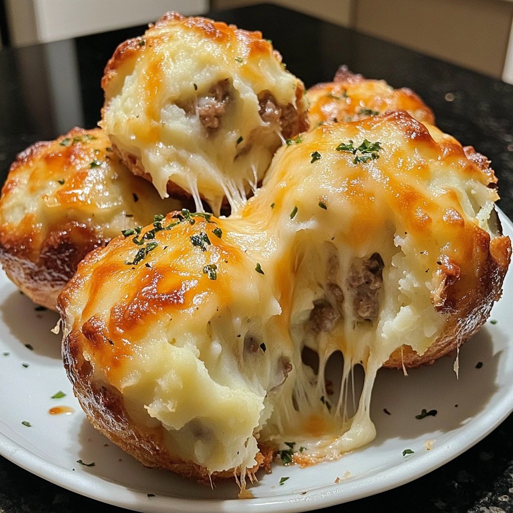 Cheesy Mashed Potato Meatball Puffs
